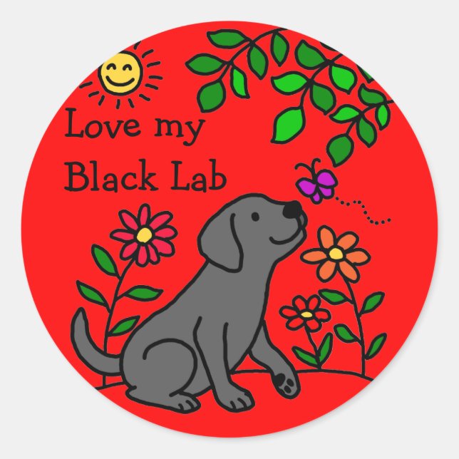 Black Labrador & Green Classic Round Sticker (Front)