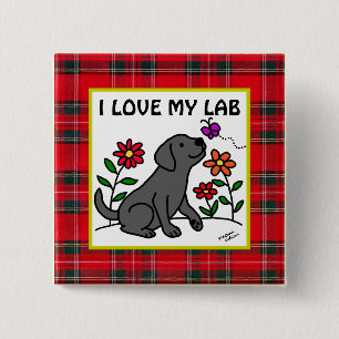 Black Labrador & Green Tartan 15 Cm Square Badge