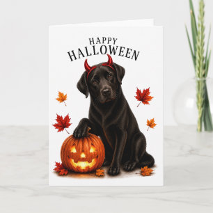 Black Labrador Halloween Devil Dog Card