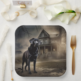 Black Labrador Halloween Scary Paper Plate