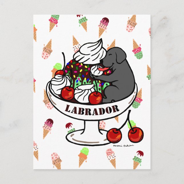Black Labrador & Ice Cream Sundae Postcard (Front)