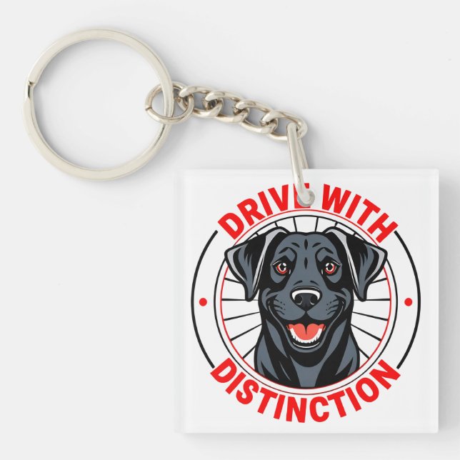 Black Labrador Illustration with Motivational Text Key Ring (Front)