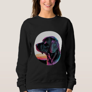 Black Labrador in a Dreamy 80s Retrowave Aesthetic Sweatshirt