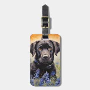 Black Labrador in Bluebonnets Luggage Tag
