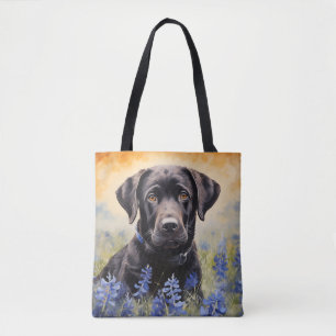 Black Labrador in Bluebonnets Tote Bag