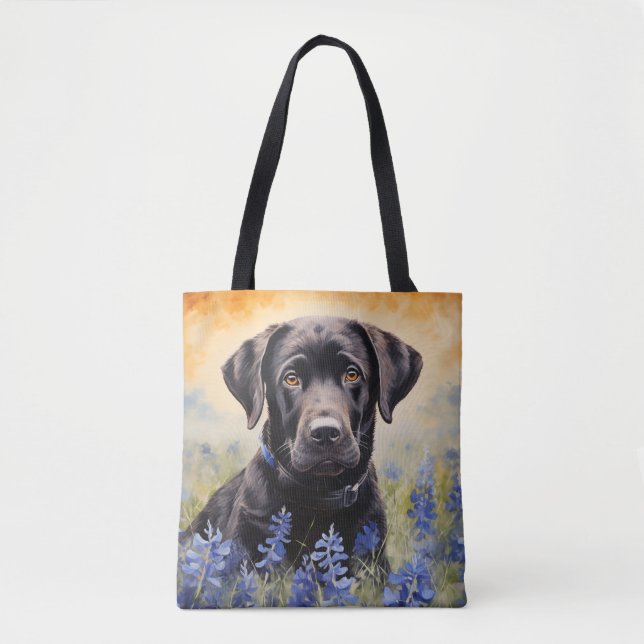 Black Labrador in Bluebonnets Tote Bag (Front)
