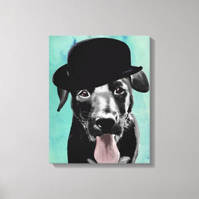 Black Labrador in Bowler Hat Canvas Print (Front)