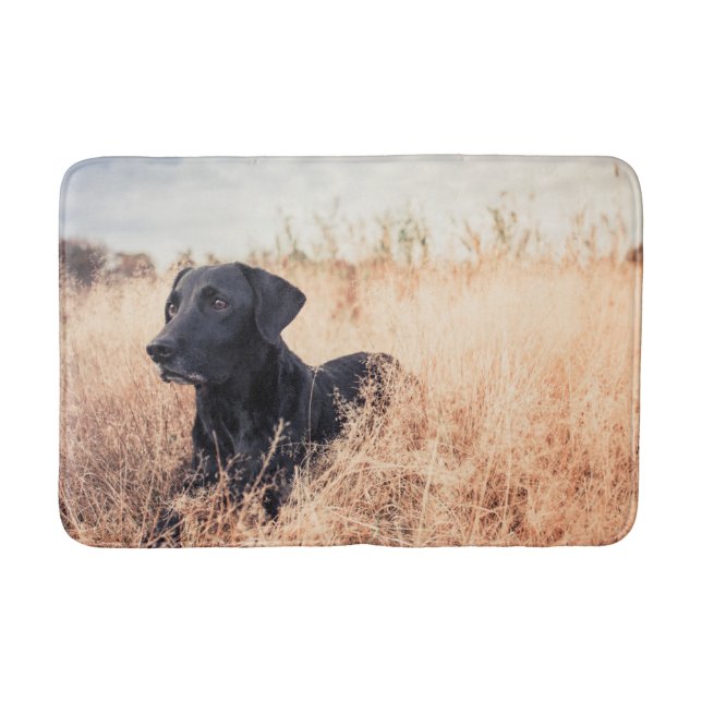 Black Labrador In Dry Grass Bath Mat (Front)