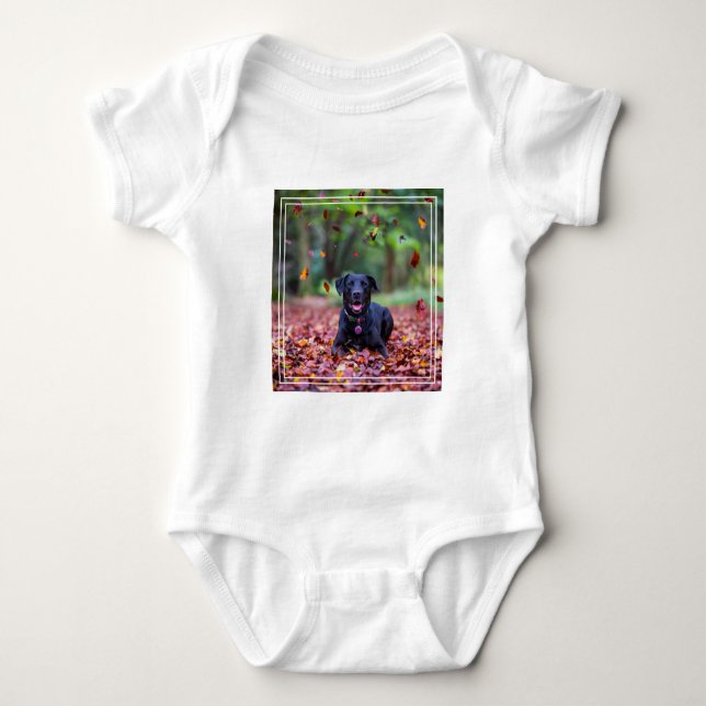 Black Labrador In Fall Leaves Baby Bodysuit (Front)