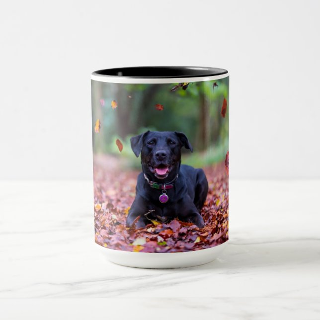 Black Labrador In Fall Leaves Mug (Center)
