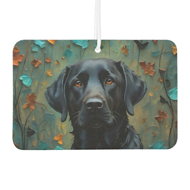 Black Labrador in Leaves Car Air Freshener (Front)