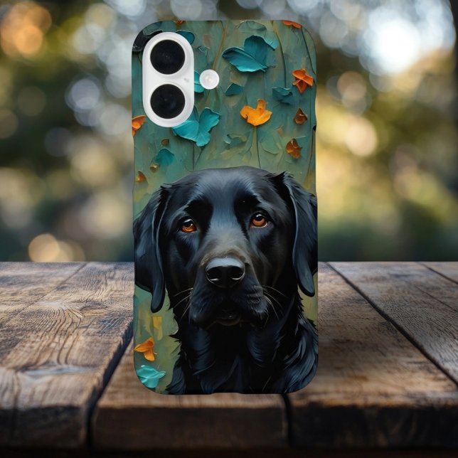 Black Labrador in Leaves Case-Mate iPhone Case (Black Labrador in Leaves Phone Case by Ricaso.  Stunning artwork on a cell case. many models
)