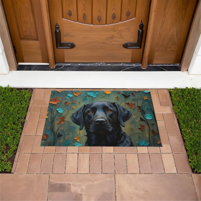 Black Labrador in Leaves Doormat (Outdoor)