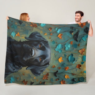 Black Labrador in Leaves Fleece Blanket