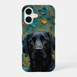 Black Labrador in Leaves iPhone 16 Case