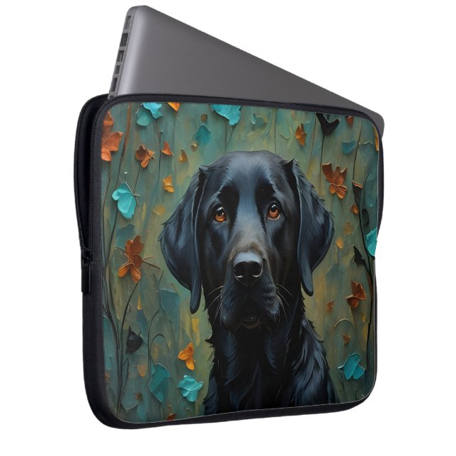 Black Labrador in Leaves Laptop Sleeve (Front Right)