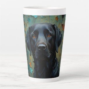 Black Labrador in Leaves Latte Mug