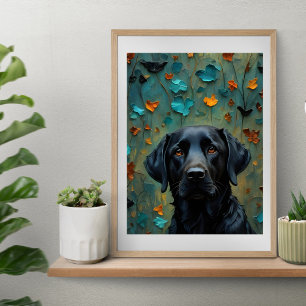 Black Labrador in Leaves Poster