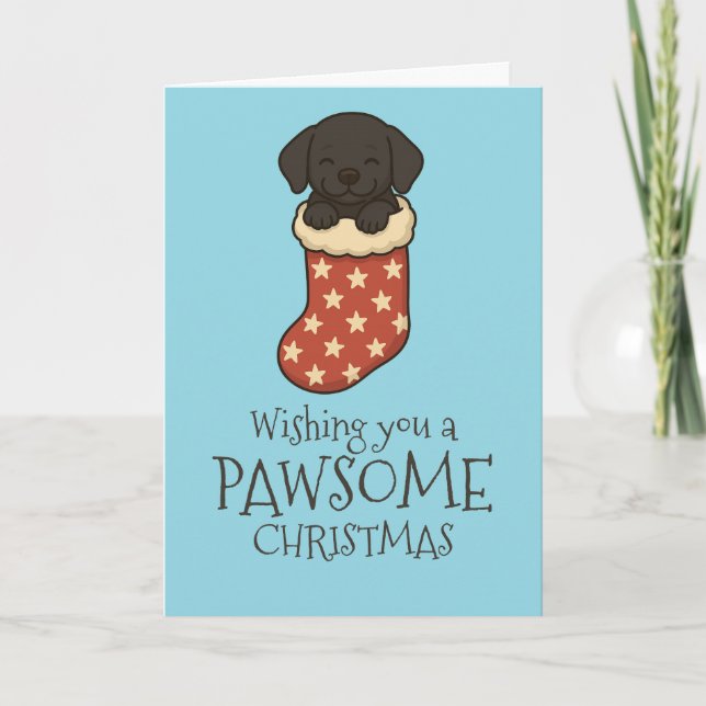 Black Labrador in Stocking Christmas Holiday Card (Front)