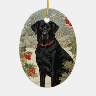 Black Labrador in Winter Ceramic Tree Decoration