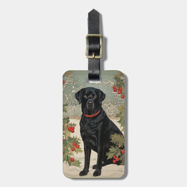 Black Labrador in Winter Luggage Tag (Front Vertical)