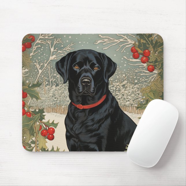 Black Labrador in Winter Mouse Pad (With Mouse)