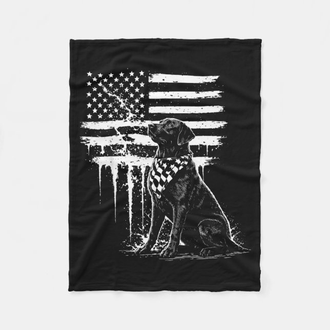 Black Labrador Lab American Flag Artwork Fleece Blanket (Front)