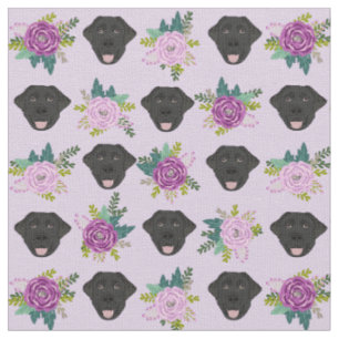 Black Labrador lavender florals pastel Fabric
