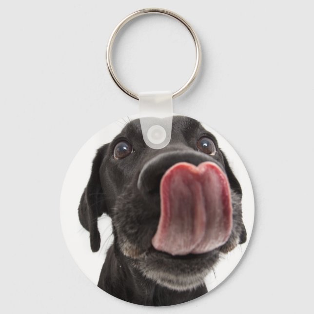 Black Labrador Licking Its Nose Key Ring (Front)