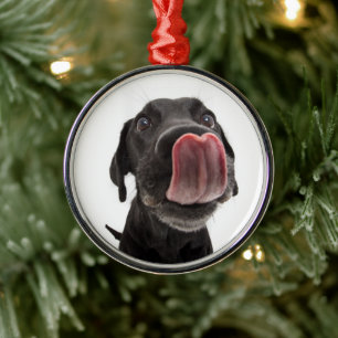 Black Labrador Licking Its Nose Metal Tree Decoration