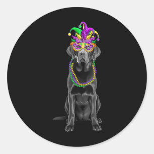 Black Labrador Mardi Gras Costume Beads Mask Classic Round Sticker