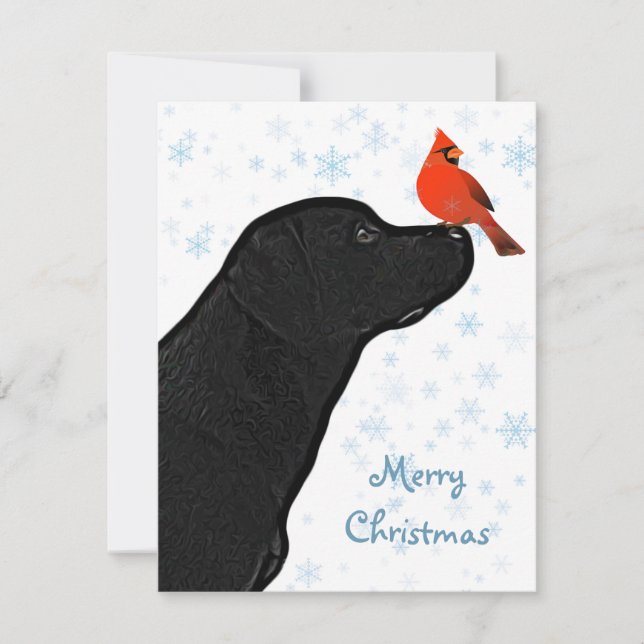 Black Labrador Merry Christmas and Cardinal Holiday Card (Front)