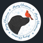 Black Labrador Merry Christmas Cardinal Cute Dog Classic Round Sticker<br><div class="desc">Send our Christmas cards and wrap presents this holiday season with this adorable Black Labrador and cardinal sticker and matching decor . This black labrador christmas stickers will be a favourite among labrador lovers. Visit our collection for matching black lab christmas cards, home decor, and gifts. COPYRIGHT © 2020 Judy...</div>