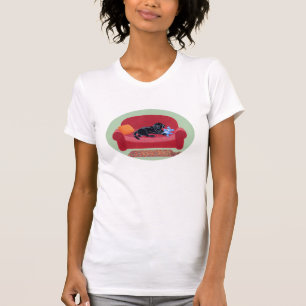 Black Labrador on the pink couch T-Shirt