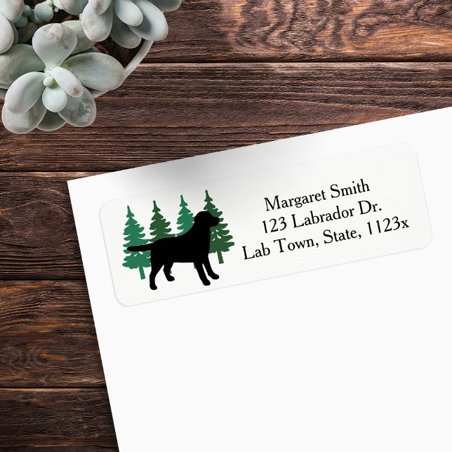 Black Labrador Outline Evergreen Return Address (Black Labrador Outline Evergreen Design Return Address Labels for Labrador Owners.  Silhouette.)