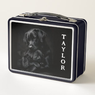 Black Labrador, parent and child, Metal Lunchbox