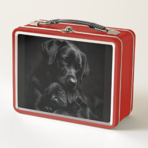 Black Labrador, Parent & Child: Hug of Love Metal Lunch Box
