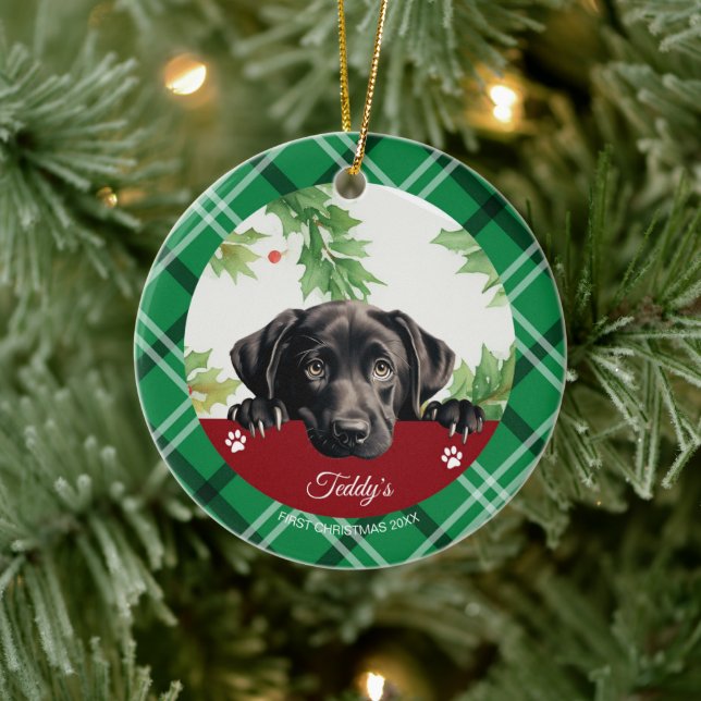 Black Labrador Personalised First Christmas Ceramic Tree Decoration (Tree)