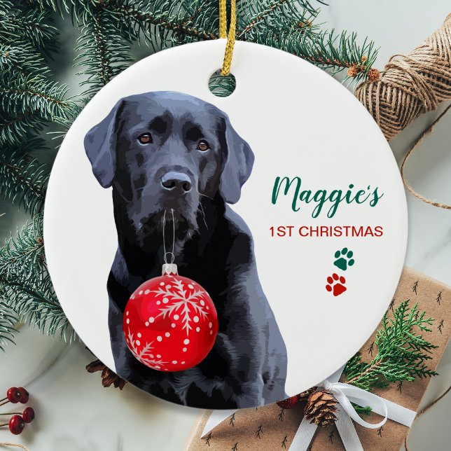 Black Labrador Personalized Cute Dog Christmas Ceramic Tree Decoration (Creator Uploaded)