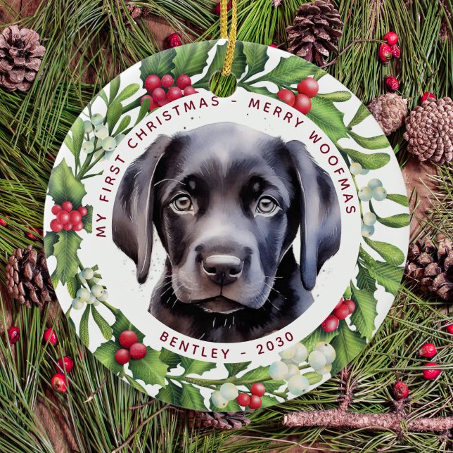 Black Labrador Personalized Puppy Dog Christmas Ceramic Tree Decoration (Creator Uploaded)