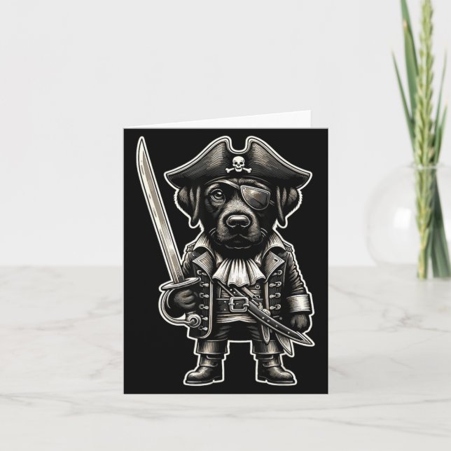Black Labrador Pirate Dog Halloween Party Card (Front)