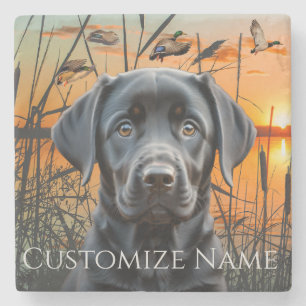 Black Labrador Puppy, Customised Wedding Gift Stone Coaster