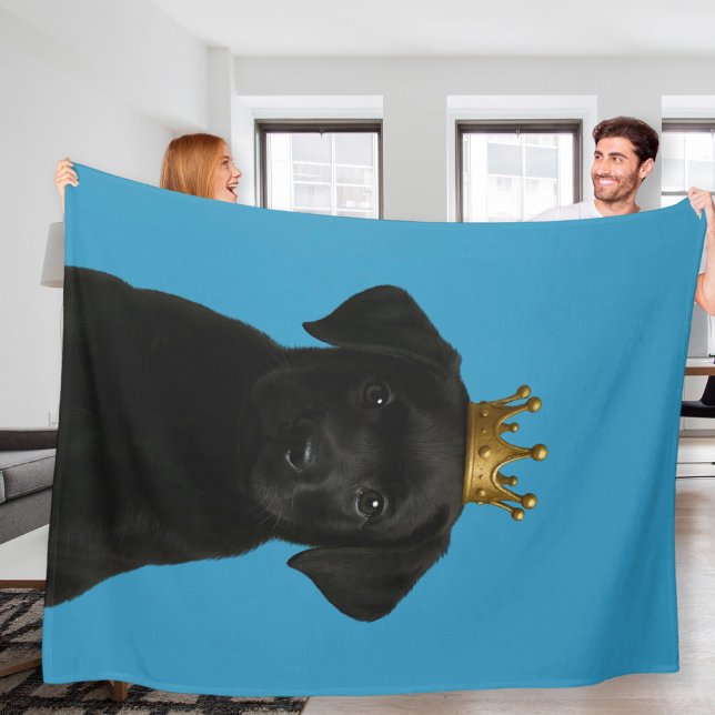 Black Labrador Puppy in Gold Crown Cute Fleece Blanket (Black Labrador Puppy in Gold Crown Cute Fleece Blanket
by Ricaso. Lab pup on a blue blanket)