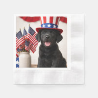 Black Labrador Puppy Patriotic Paper Napkins |