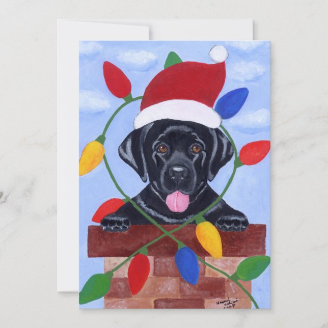 Black Labrador Puppy Santa Christmas Invitation (Front)