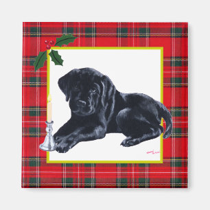 Black Labrador Puppy & Santa Hat Christmas Magnet
