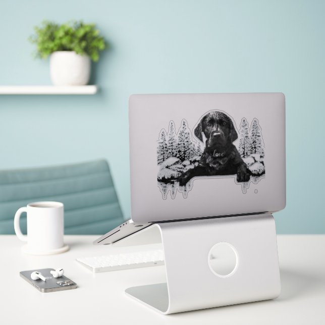 Black Labrador puppy sticker (Laptop On Desk)