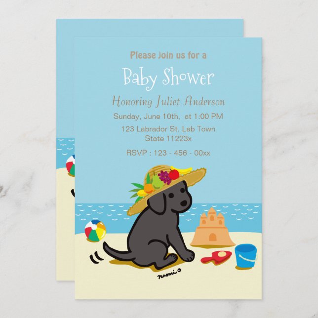 Black Labrador Puppy Straw Hat Baby Shower Invitation (Front/Back)