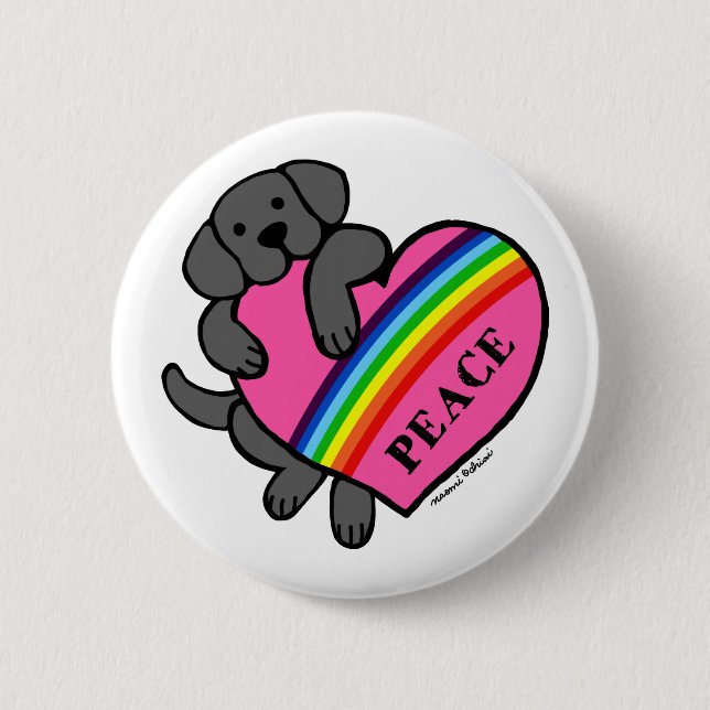 Black Labrador Rainbow Heart 6 Cm Round Badge (Front)
