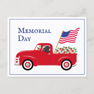 Black Labrador Red Truck Memorial Day with border Postcard